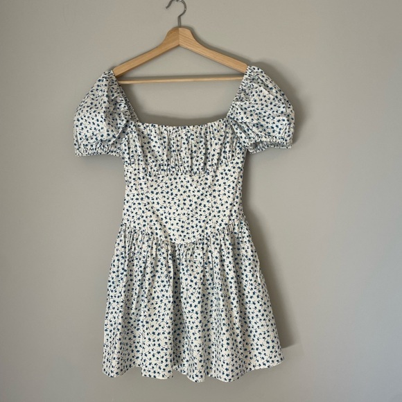 NEW Reformation Marielle Puff Sleeve Mini Sundress Hanna Blue Floral | size 2 - Picture 7 of 13